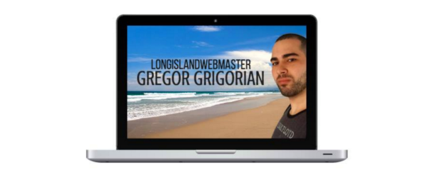 Gregor Grigorian on the beach promoting Long Island Webmaster