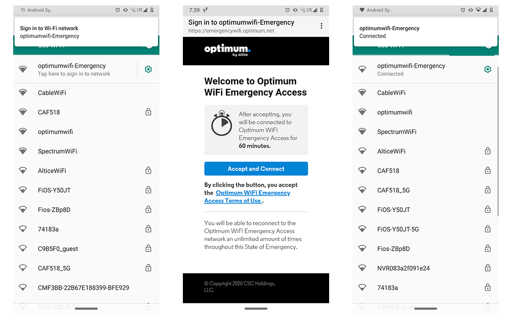 Optimum Wifi Emergency Access