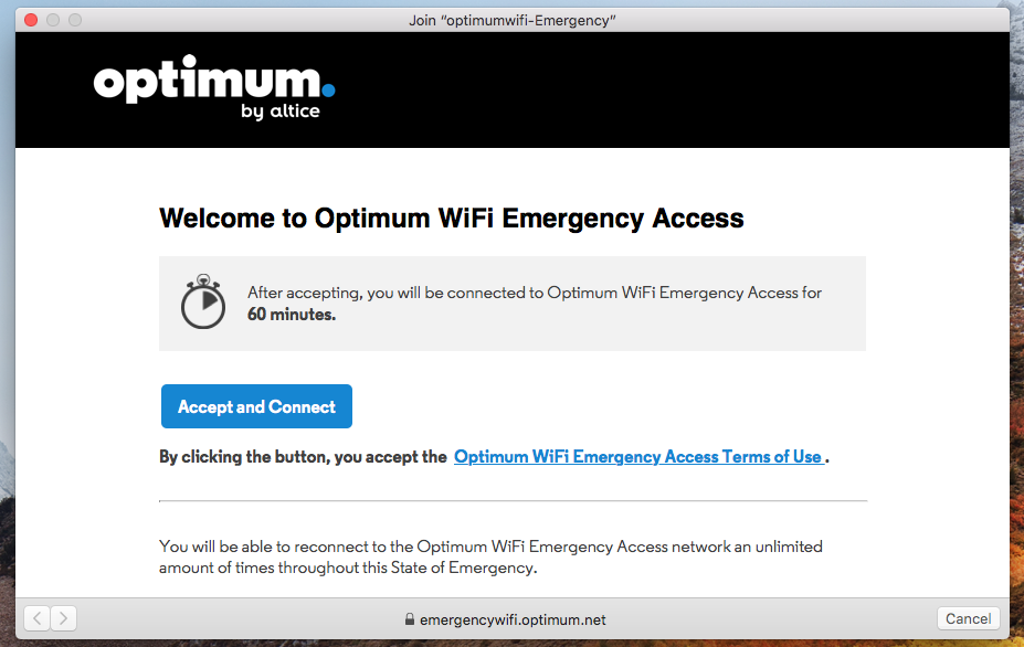 Optimum Wifi Emergency Access Desktop