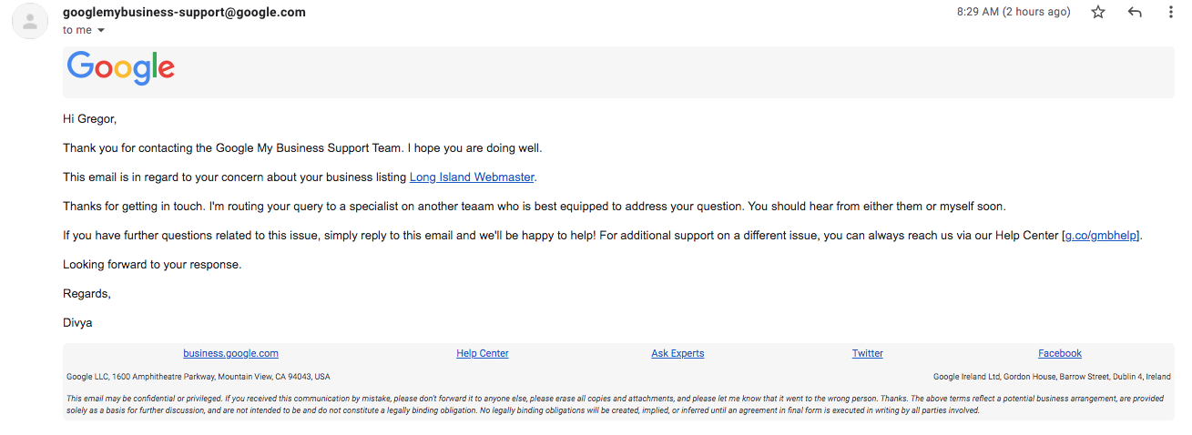 Google Support Email