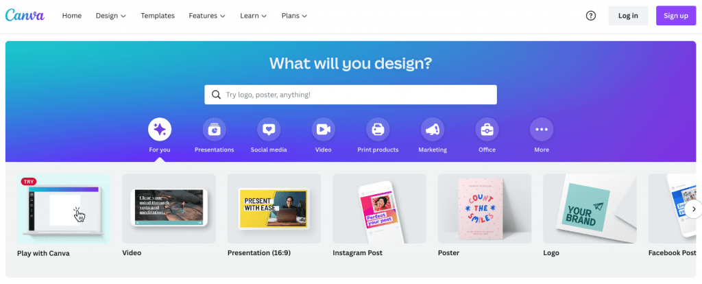 Canva Home Page